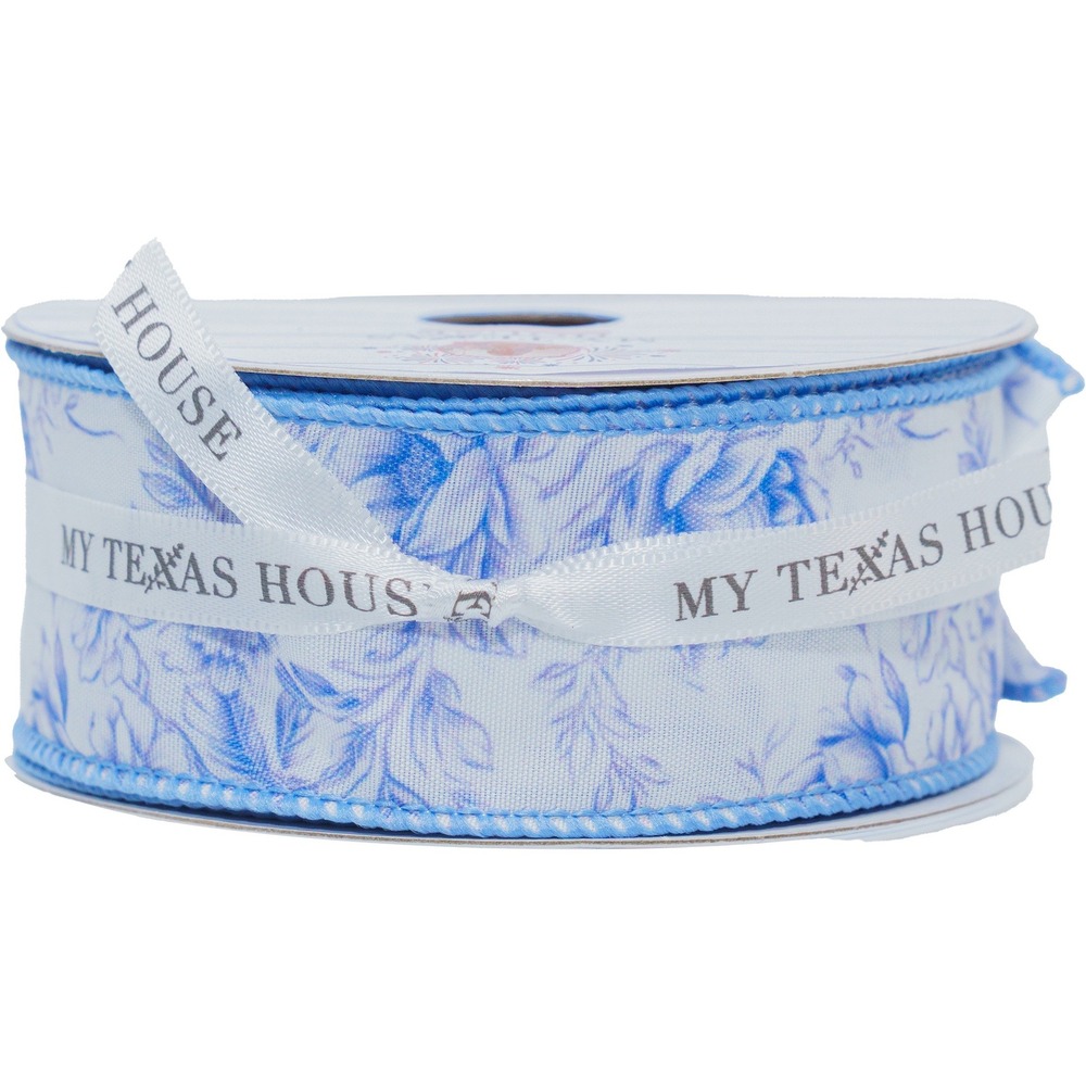 My Texas House Blue Floral Ribbon 18ft Toile Americana Decor